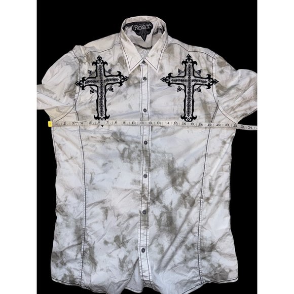 ROAR Men’s Signature Edition White Embroidered Button Up Shirt Richness Roars LG - Picture 6 of 13